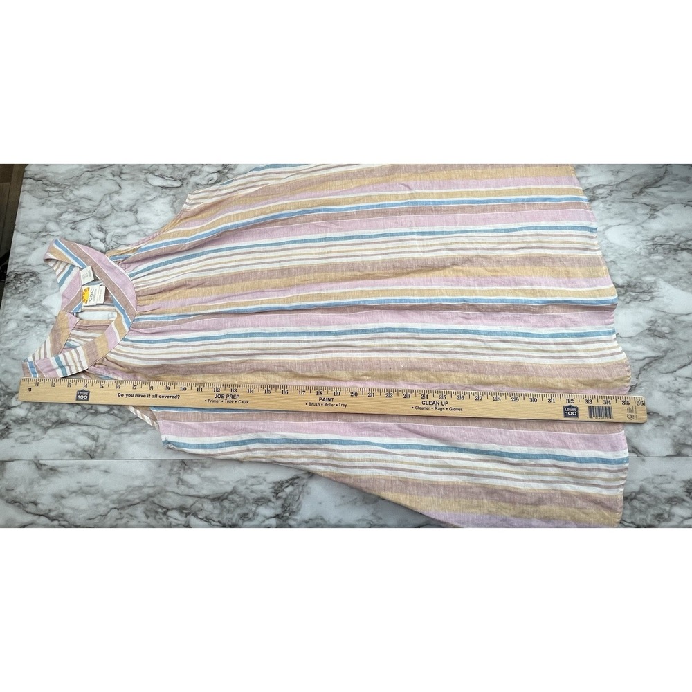 C&C California Multicolor Stripe Sleeveless 100% Linen Dress Size S Shift Beach - Picture 7 of 7